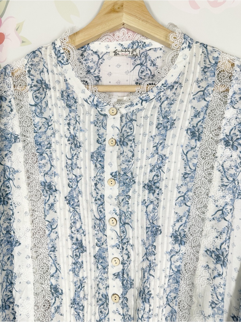 NEW Free People Intimately After Hours White Blue Floral Lace Button Bodysuit M - Picture 6 of 12